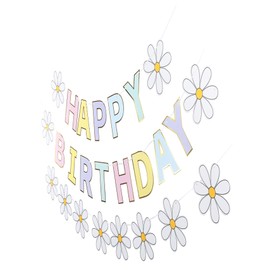 NOLITOY Birthday Party Banner for Boy Girl Paper Garland with Daisy and Macaron Flower Flags Charming Hanging Decoration for Birthday Celebrations and Anniversary Ornaments