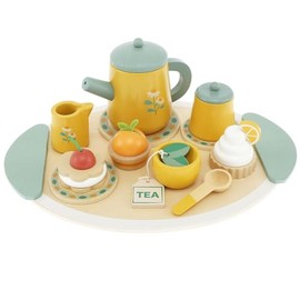 Juego de Té para Niñas,Juego de Té de 13 Piezas Tetera de Madera, Taza de Té y Posavasos,Regalos de Cumpleaños y Día del Niño Adecuados para Niñas de 