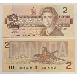 1986 Canada $2 Dollar Bill - Last Issue - Uncirculated Banknote with Random Serial # - Mint Crisp Bank Note (Qty 1) from Vukshu - Global Coins