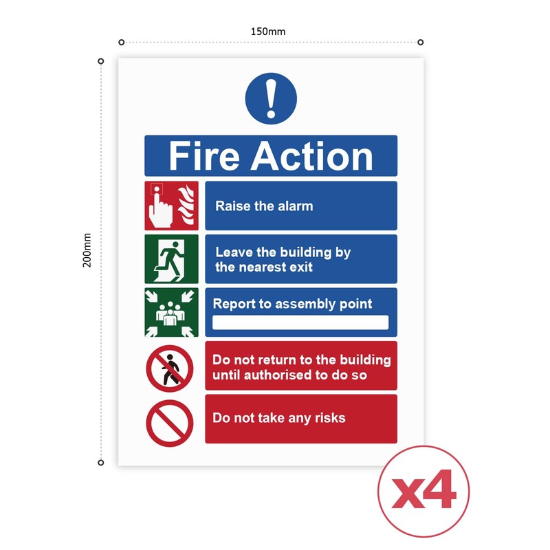 Ancable 4Pcs Fire Action Notice Vinyl Signs - Fire Evacuation