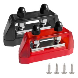 1/4" Heavy Duty Dual Studs Battery Junction Post Terminal Kit, Ampper 2 Studs M6 Bus Bar Power and Ground Junction Block Distribution (W/Cover, Red and Black)