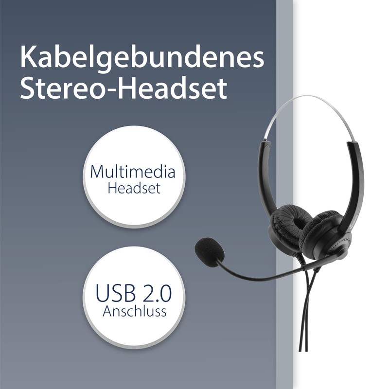 MediaRange Wired Stereo Headset with Microphone and Control Function, Black