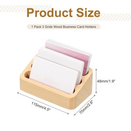 PATIKIL Business Card Holder for Desk, 2 Pack 3 Grids Wood Business Card Holders Wooden Card Stand Organizer Cards Display for Office Exhibition, Brown