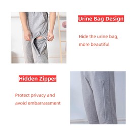 KUMUROETA Catheter Leg Bag Pants for Men/Women,Pants for bedridden Patients,Catheter Clothing,Cotton Pants for Urine Bags After Surgery,Drainage Bags Can Be Hidden in Pants Black