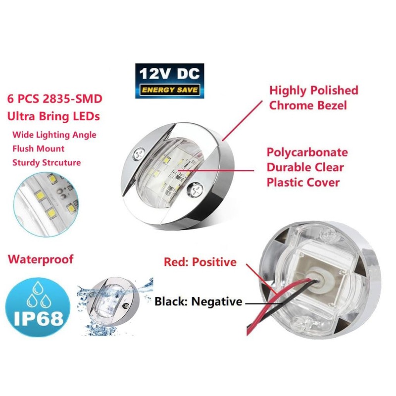 3" Inch Round Chrome Marine Boat Lights White LED Transom