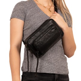 Laney Buffalo Leather Waist Pack Organizer by Lady Conceal with Locking Zippers (Black)