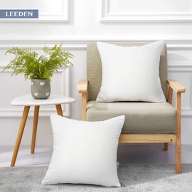 Leeden 18 x 18 Pillow Inserts (Set of 2) - Throw Pillow Inserts with 100% Cotton Cover - 18 Inch Square Interior Sofa Pillow Inserts - Decorative Pillow Insert Pair - White Couch Pillow