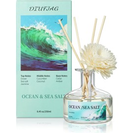 Difusores de aroma a sal marina oceánica de 8.4 onzas con 6 varillas de caña, difusor de varillas de 250 ml para ambientador de aire de baño, duran 50 días