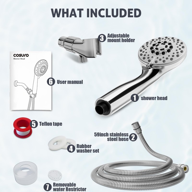 Cosuro High Pressure Shower Head with Powerful Shower Spray &