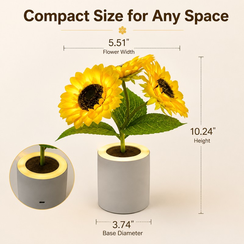 Sunflower LED Night Light with Rechargeable Design – Decorative Flower
