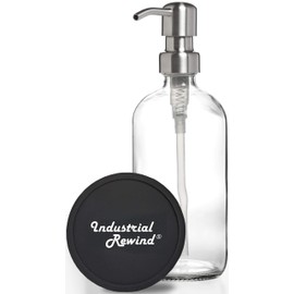 Clear Glass Soap Dispenser, Stainless Pump and Non Slip Coaster/Countertop Protector - 8oz Soap Bottle or Lotion Bottle