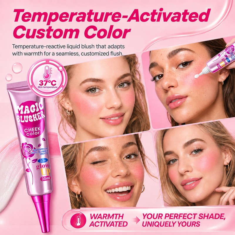Liquid Blush Wand Temperature-Changing, Liquid Cream Blusher For Radiant, Flushed