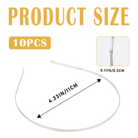 LNQ LUNIQI Stirnbänder Metall Stirnband Blank DIY Handwerk Rahmen Haarband Schlichte Dünne Bulk Stirnbänder Haarschmuck für Männer Damen (Silber, 10 Stücke)