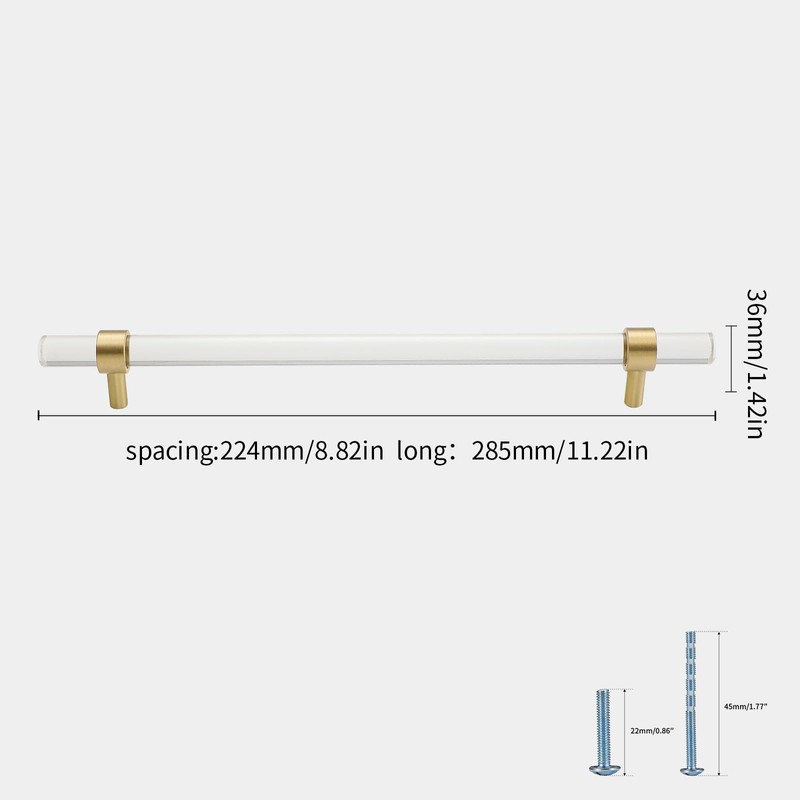 Evionlin 1 pcs 8 4/5 in Acrylic Cabinet Handle, Brass