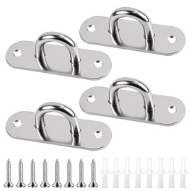 4 Pack Stainless Steel Pad Eye Plate U Hooks, Heavy Duty Wall Mount Marine Hardware Hook-s, Ceiling Hook with Screws, Metal Oblong Eye Plate Pads for Rope Loop Hanging Hoo-ks