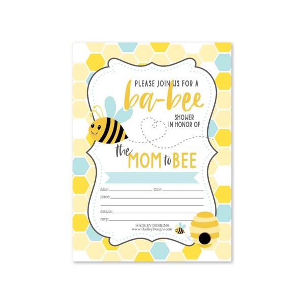 25 Bee Baby Shower Invitations, Sprinkle Invite For Boy or Girl, Coed Garden Gender Reveal Neutral Theme, Cute Fill or Write In Blank Printable Card, Bumble Bee Hive Themed Party DIY Paper Supplies