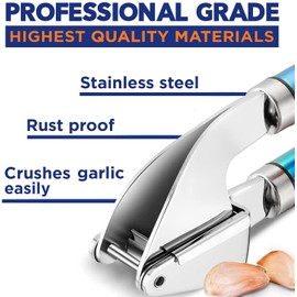 ORBLUE Garlic Press Stainless Steel [Premium] - Garlic Press Professional Quality, Easy to Clean - Garlic Press & Crusher