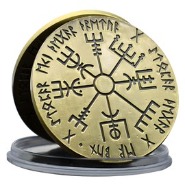 Wayfinder Coin Viking Compass Coin Vegvisir Wayfinder Symbol Norse Compass Collector. Circular Case Included 0.3mm, Bronze