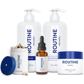 Routine Wellness Bundle - Shampoo and Conditioner Set for Thinning Hair, Hair Serum for Scalp Health, Hair Growth Supplement & Hair Mask - Unscented
