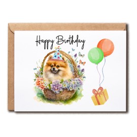 ABSMDesigns Pomeranian Birthday Card - Cute Pomeranian Dog Card - Dog With Balloons Card - Pomeranian Happy Birthday Card - Happy Card
