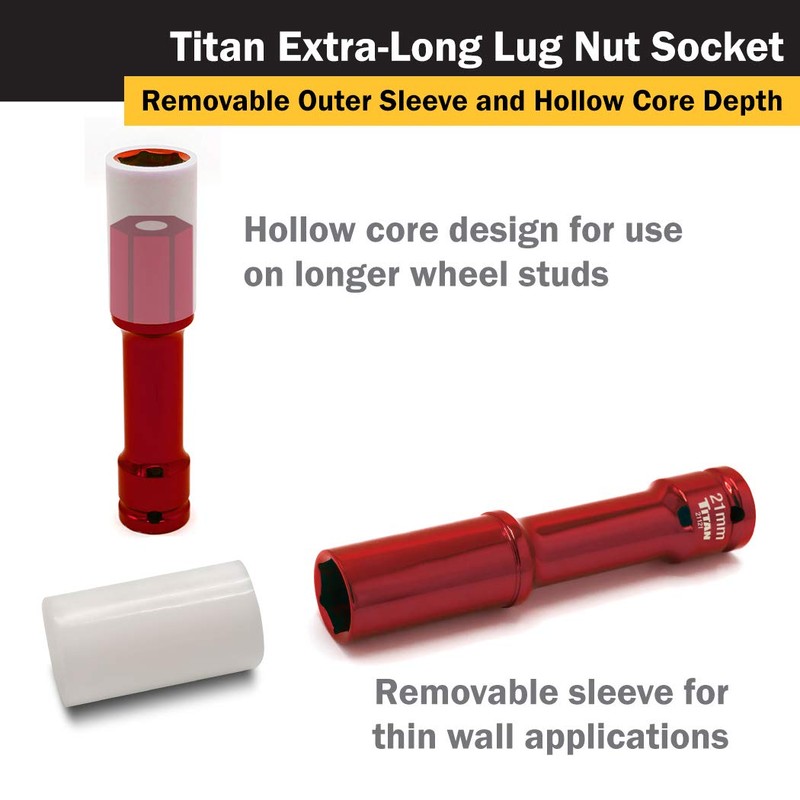 Titan 21121 1/2-Inch Drive x 21mm Non-marring Impact Extra-Long Lug