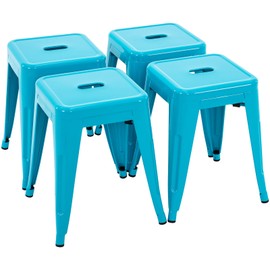 Brage Living 18 Inch Industrial Metal Stools Set of 4, Stackable Classroom Stools, Backless Metal Dining Chairs for Indoor Outdoor, Kitchen Short Stools (Teal Blue)