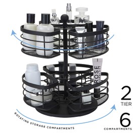 Bath Bliss 2 Tier Carousel Vanity Storage Organizer, Under Cabinet, Dresser Top, Good for Cosmetics, Jewelry & Toiletries, X-Large, Black