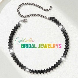 Fashband Rhinestone Choker Necklace Diamond Row Necklaces Sparkly Crystal Necklace Chain Jewerly Prom Accessories for Women (Black)