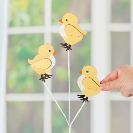 Unbranded Set of 4 Easter Baby Chicks Spring Painted Wood 18" Tall Floral Stems