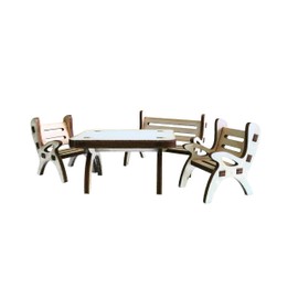 Petra's Bastel News 4-Piece Table Set Including Table, 1 x Garden Bench and 2 Chairs Made of Wood, Height Approx. 4 cm