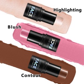LemonSac Kit de maquillaje en barra de contorno en crema de 3 piezas, tonos con barra iluminadora, rubor y bronceador de contorno
