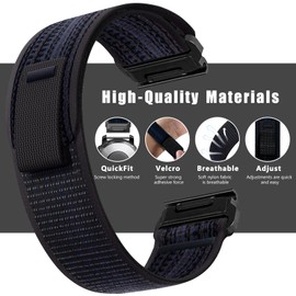 ZoRoll QuickFit 26 mm Nylon Strap for Garmin Enduro 3 / Fenix 8 51mm / 7X Pro Solar/7X/6X/5X/5X GPS, Sport Replacement Bracelet, Watch Band for Quatix 6X Solar/Tactix 7 Pro Edition - Dark blue