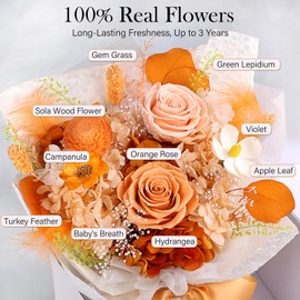 Preserved Flowers Bouquet - Forever Flowers for Delivery, Eternal Roses Bouquet That Last 3 Years, Flower Gifts for Women Mother Mom Girlfriend Wife Anniversary Birthday Present for Her, Light Orange