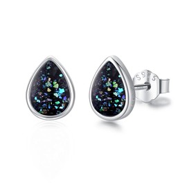Women's Moonstone/Zircon Stud Earrings 925 Sterling Silver Hypoallergenic Blue Water Drop Earrings Jewellery Gifts for Women Girls, Sterling Silver, Abalone Shell