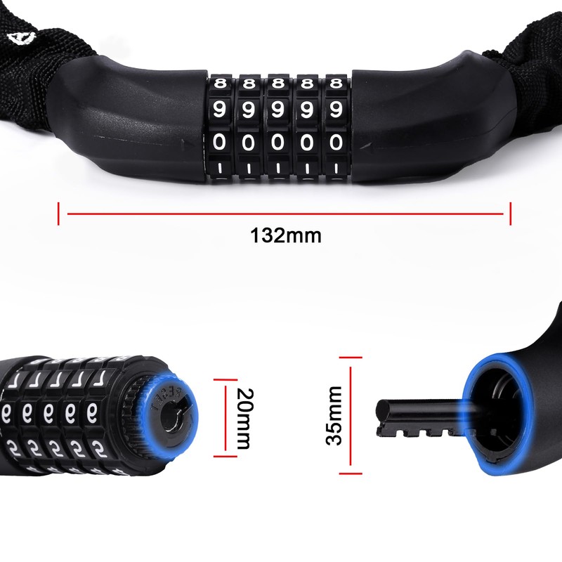 MEETLOCKS Bike Chain Lock,3.2 Feet Long 5 Digit Combination High