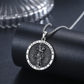 TwoAnts St Sebastian Medal Runner 925 Sterling Silver Saint Sebastian Pendant Necklace Protection Athletes Medallion Necklace Catholic Jewelry Gifts for Men Women Runners