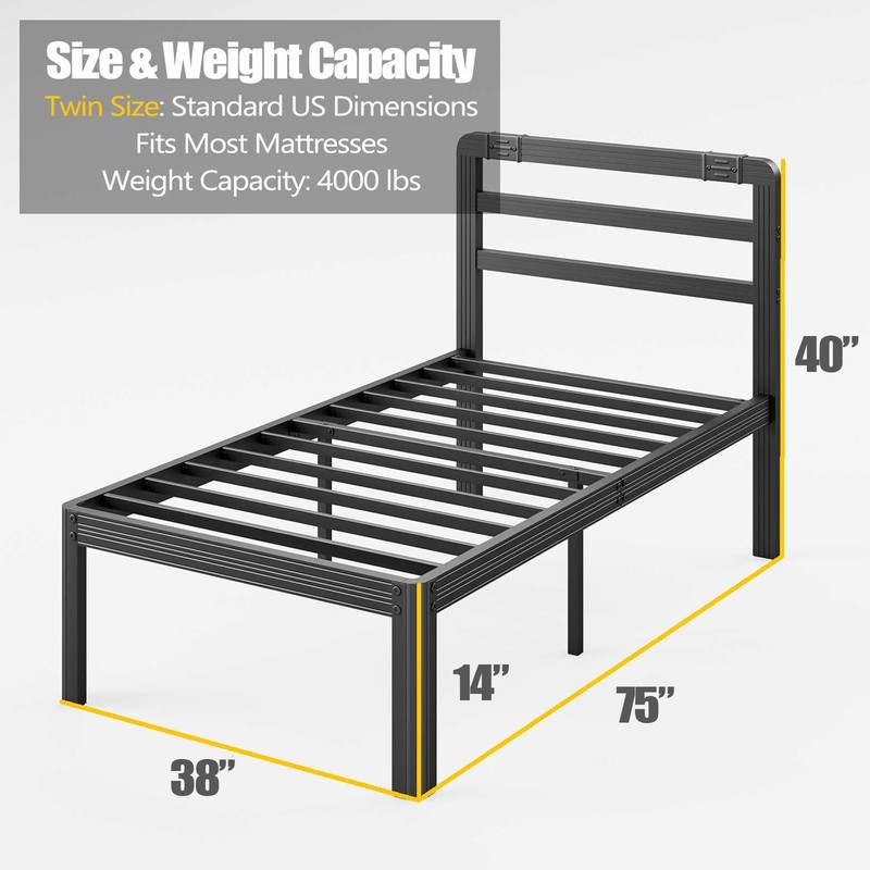 BOSRII Premium Quality Twin Size Bed Frame - Reinforced Thickened