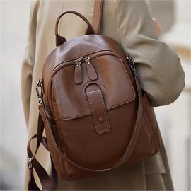 Wesccimo Genuine Leather Backpack Purse For Women Brown Real Soft Leather Travel Convertible Ladies Shoulder Bag