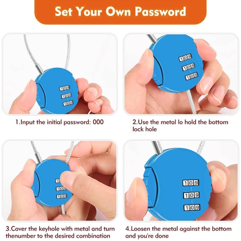 Padlocks with Code - 4-Pack Combination Padlock Set, 3-Digit Resettable,