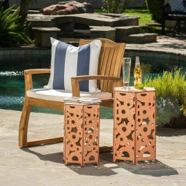 Accent Contemporary Outdoor Hexagonal Antique Orange Iron Accent Tables (Set of 2) - Orange