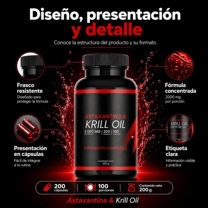 Aceite De Krill Astaxantina 2000 Mg 200 Cápsulas 100 Dosis