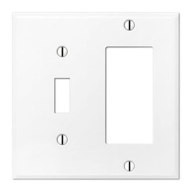 2 Gang Combination METAL Wall Plate - (1) Decora/GFCI/Rocker with (1) Toggle - Combination Light Switch Plate Cover, Stainless Steel Painted White, UL Listed, 4.5 x 4.5 Inches (Made in USA)