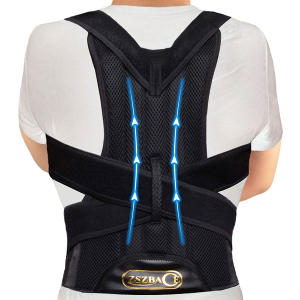 Back Support Belt- Posture Corrector for Men and Women- Adjustable Back Brace Strap Breathable Mesh- Back Pain Relief (L)