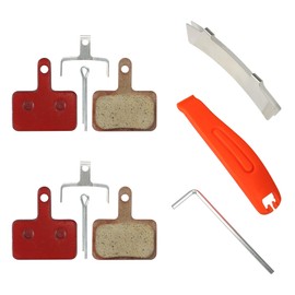 MEGHNA Disc Brake Pads 2 Pairs Universal Compatible with Shimano Tektro Retro Brake Pads Semi-Metallic for Mountain, Road, E-Bike, with 3 Assemble Tools (Red)