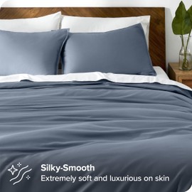 Bare Home Tencel Duvet Cover Set - Lyocell Derived from Eucalyptus - Full/Queen Size - Ultra Soft 3 Piece Bedding Duvet Cover & Pillow Shams (Full/Queen, Indigo)