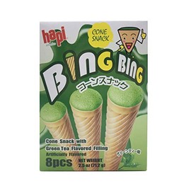 Hapi BING BING Cone Snake with Flavored Filling 2.5oz (Green Tea, 3 Pack)