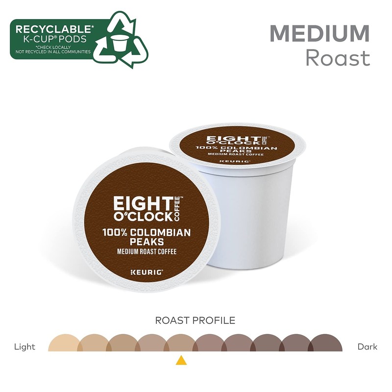 Eight O'Clock Coffee Colombian Peaks, Single-Serve Keurig K-Cup Pods, Medium
