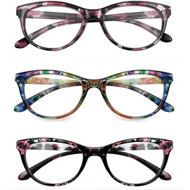 CVVTSPE 3 Pack Reading Glasses Blue Light Blocking Stylish Cat Eye Computer Readers Anti Eyestrain & Glare for Women (Rose red, Floral, Gorgeous, 1, x)