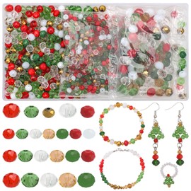 KINGSHINE 1000pcs Christmas Glass Beads for Jewelry Making Briolette Rondelle Beads Assorted Crystal Beads Loose Spacer Beads for DIY Crafts Bracelets Necklaces Earrings and Christmas Decorations