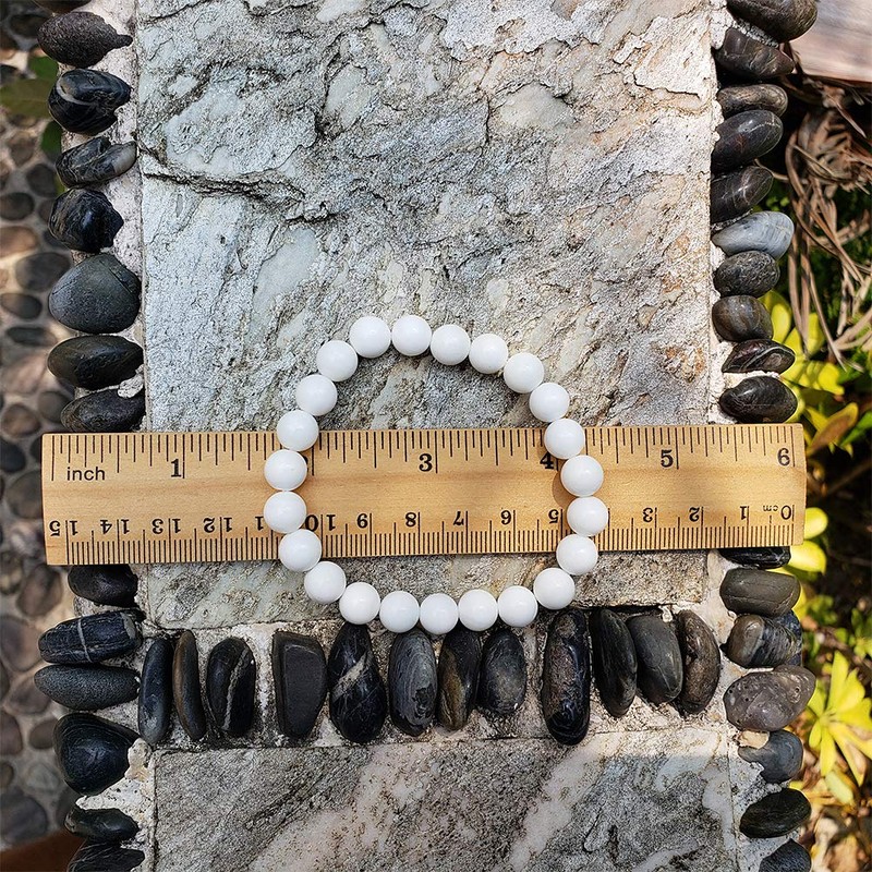 chengmu 8mm White Shell Stretch Bracelet Round Stone Beads Semi